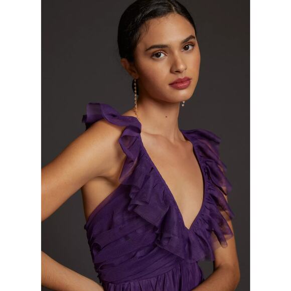 Anthropologie Maeve purple Ruffled Tulle Mini Dress - Picture 2 of 8